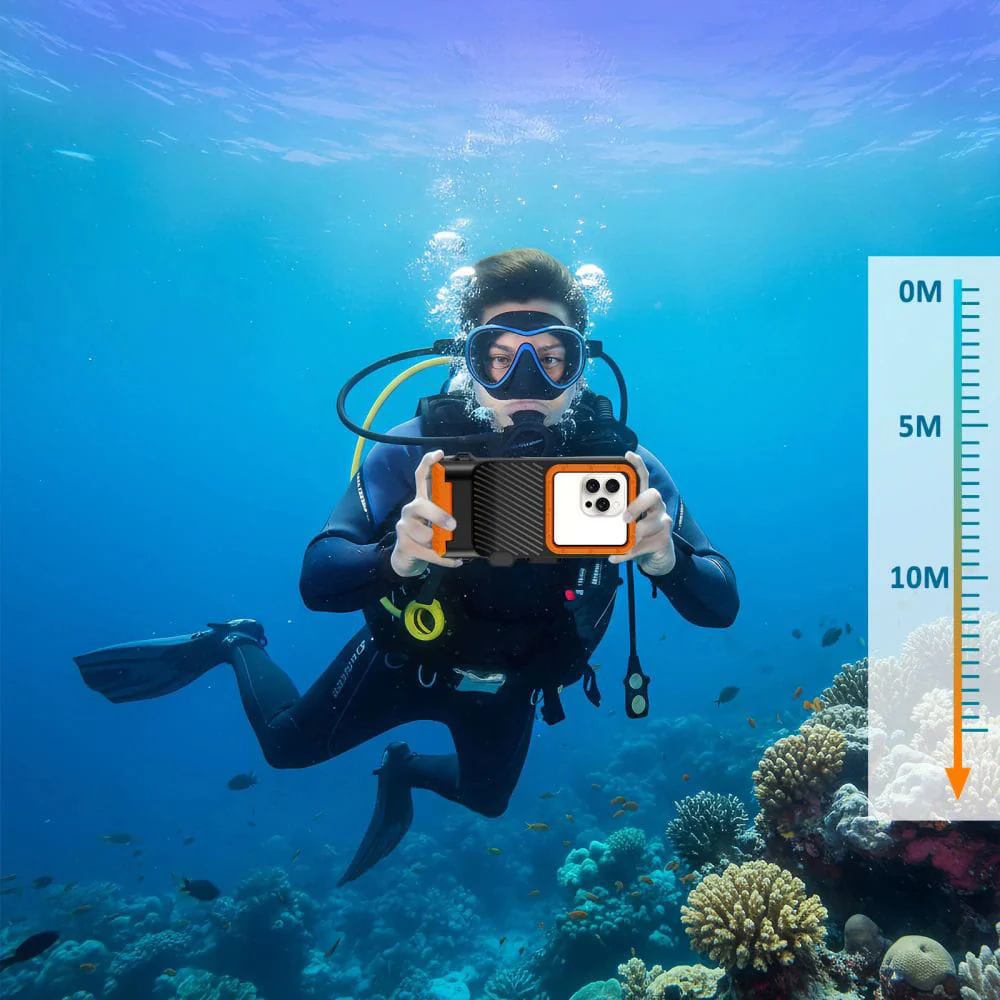 Wasserdichte Hülle für Smartphone 4,7-6,9", Tech-Protect IPX8 PRO Universal Diving Waterproof Case, Schwarz-Orange - Image 8